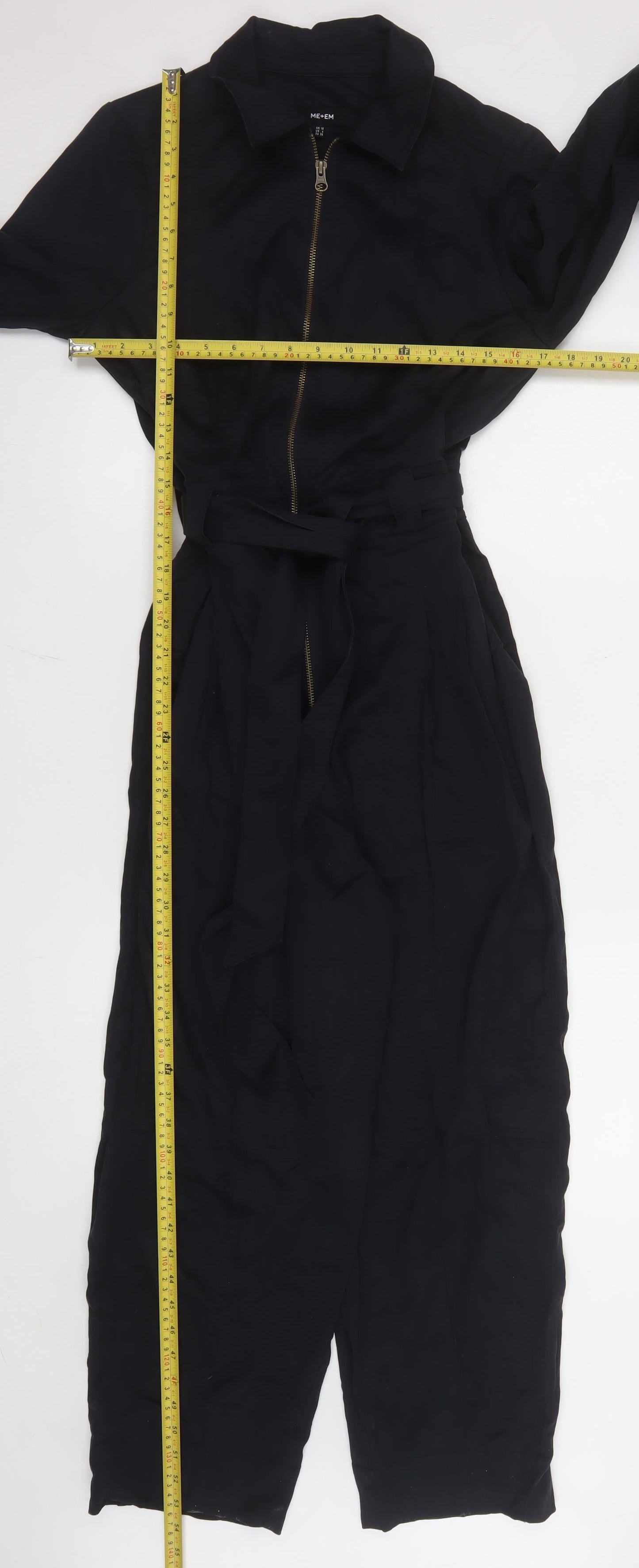 ME+EM Women's Black Regular Fit Collared Linen-Blend Jumpsuit UK 10