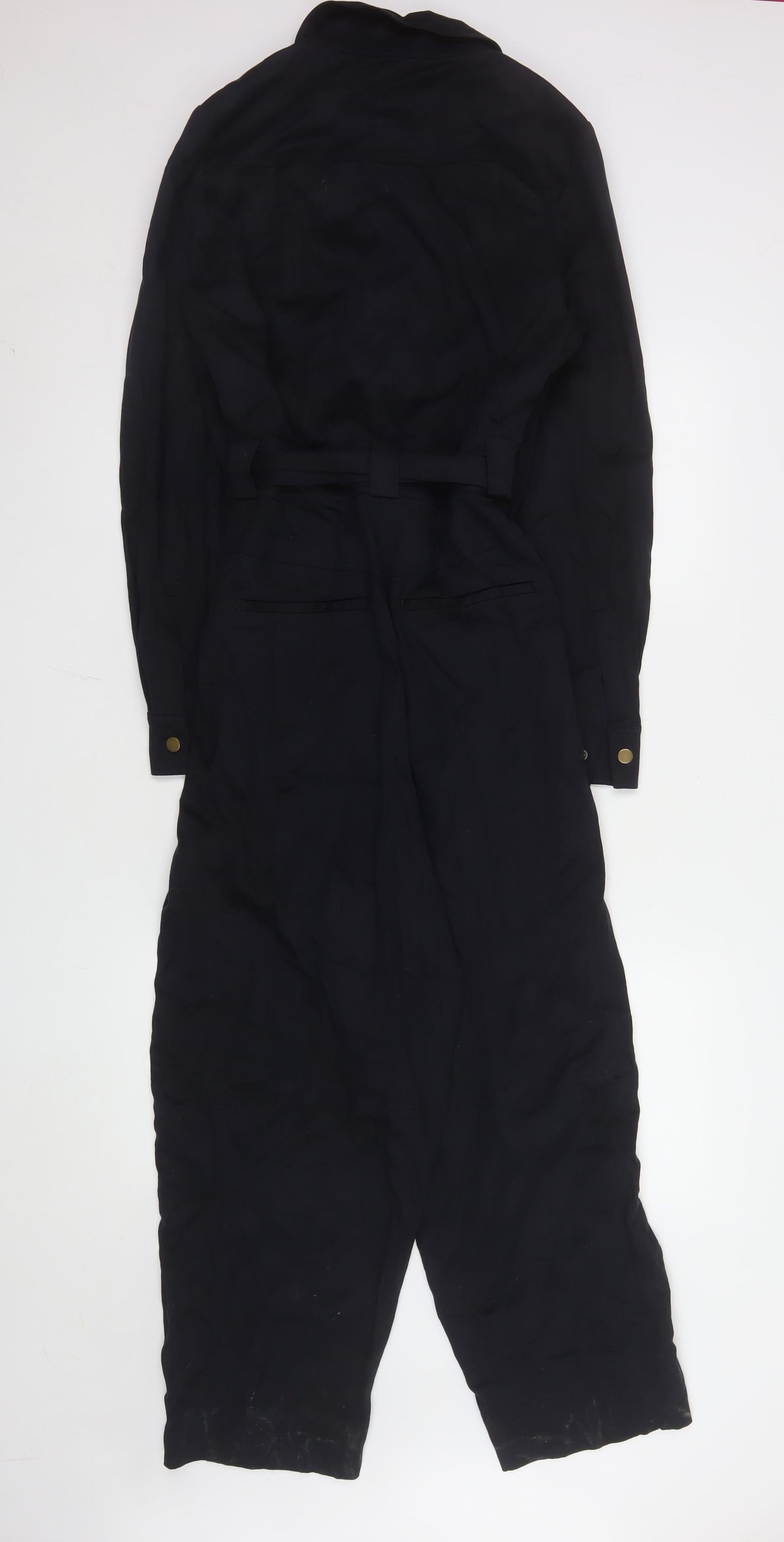ME+EM Women's Black Regular Fit Collared Linen-Blend Jumpsuit UK 10