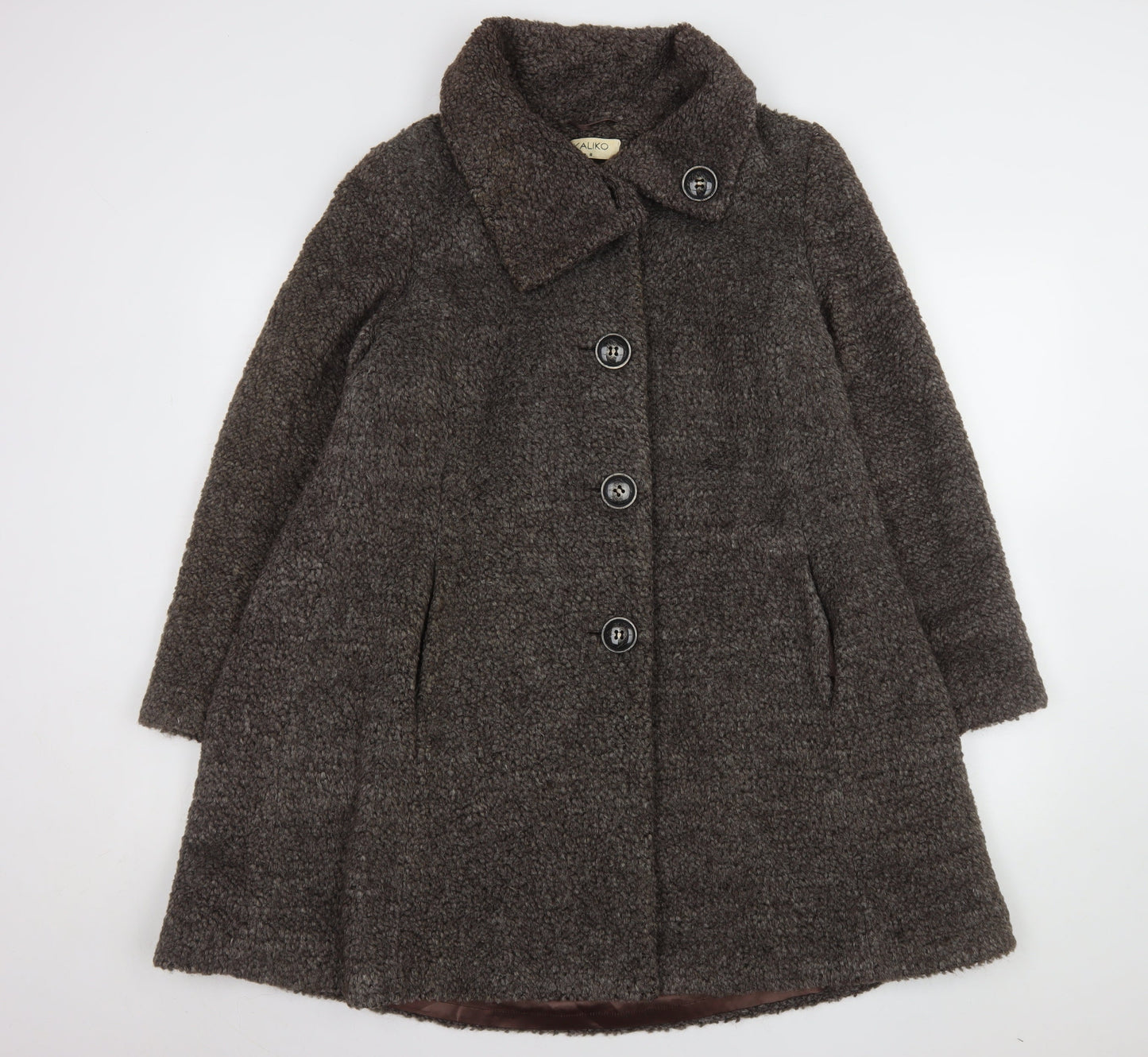 Kaliko Women Brown Wool Mohair Blend Mid-Length Coat Size 8