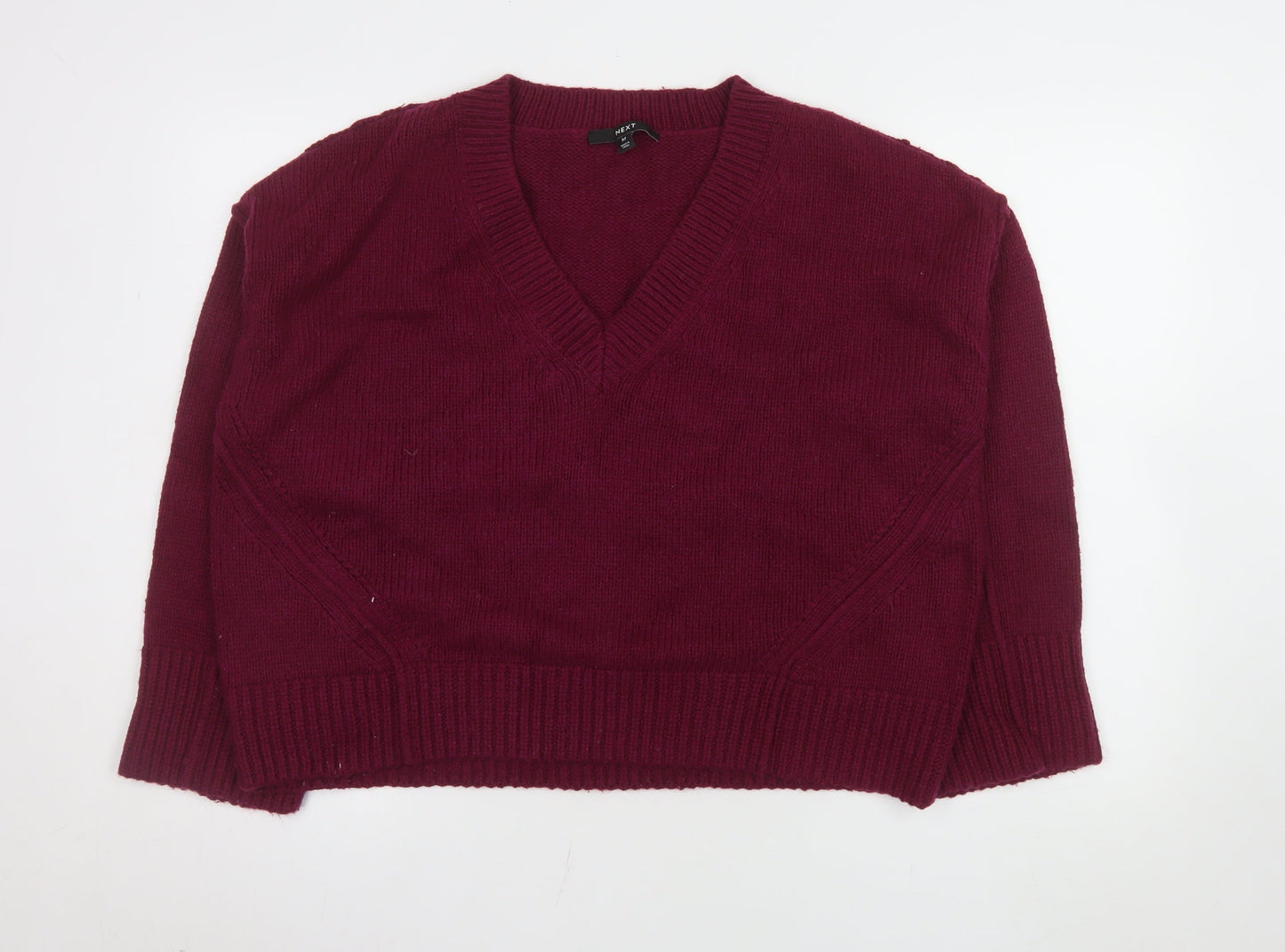 Next Women Red V-Neck Long Sleeve Wool Blend Jumper M