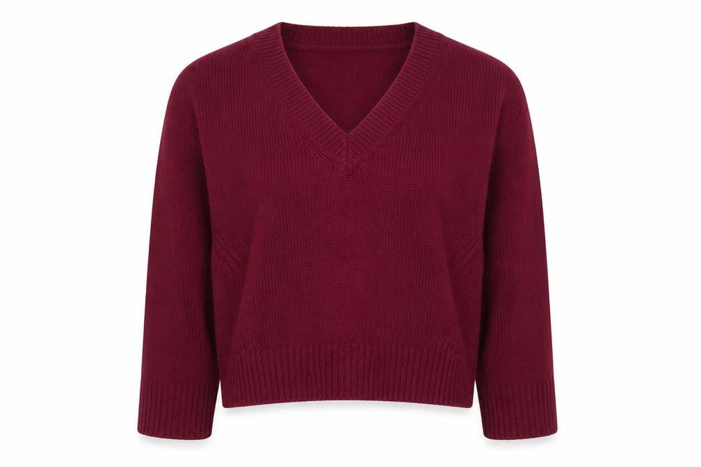 Next Women Red V-Neck Long Sleeve Wool Blend Jumper M