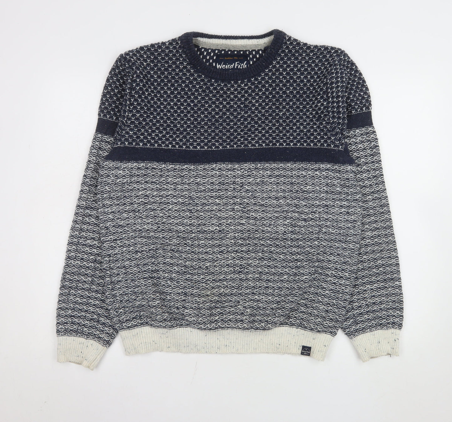 Weird Fish Men's Blue Waffle Knit Cotton Acrylic Jumper M