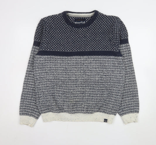 Weird Fish Men's Blue Waffle Knit Cotton Acrylic Jumper M
