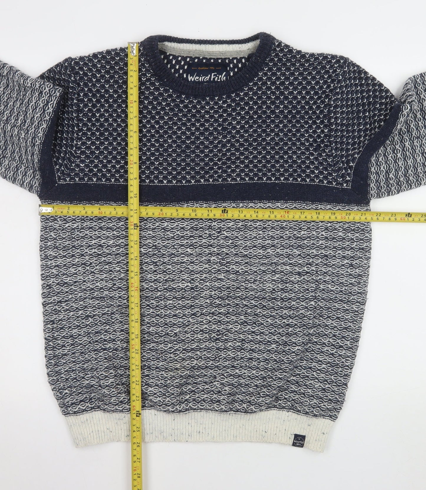 Weird Fish Men's Blue Waffle Knit Cotton Acrylic Jumper M