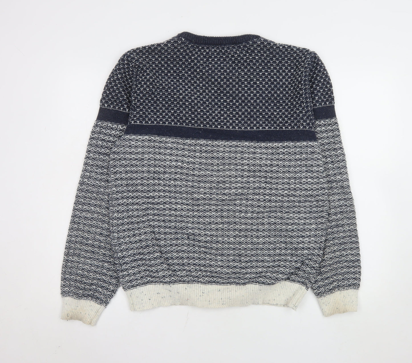 Weird Fish Men's Blue Waffle Knit Cotton Acrylic Jumper M
