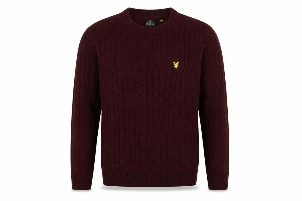 Lyle & Scott Men's Red Cable-Knit Cotton Crew Neck Jumper 2XL
