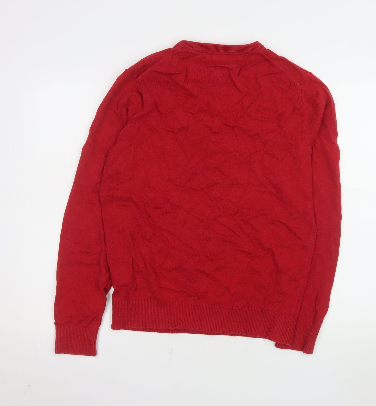 Tommy Hilfiger Men's Red V-Neck Cotton Cashmere Jumper M