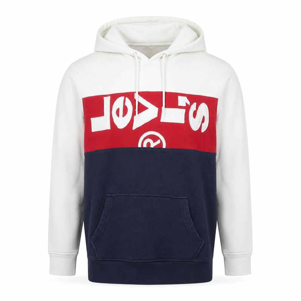 Levi's Men's Colourblock Hoodie White Red Blue Size L Cotton Blend