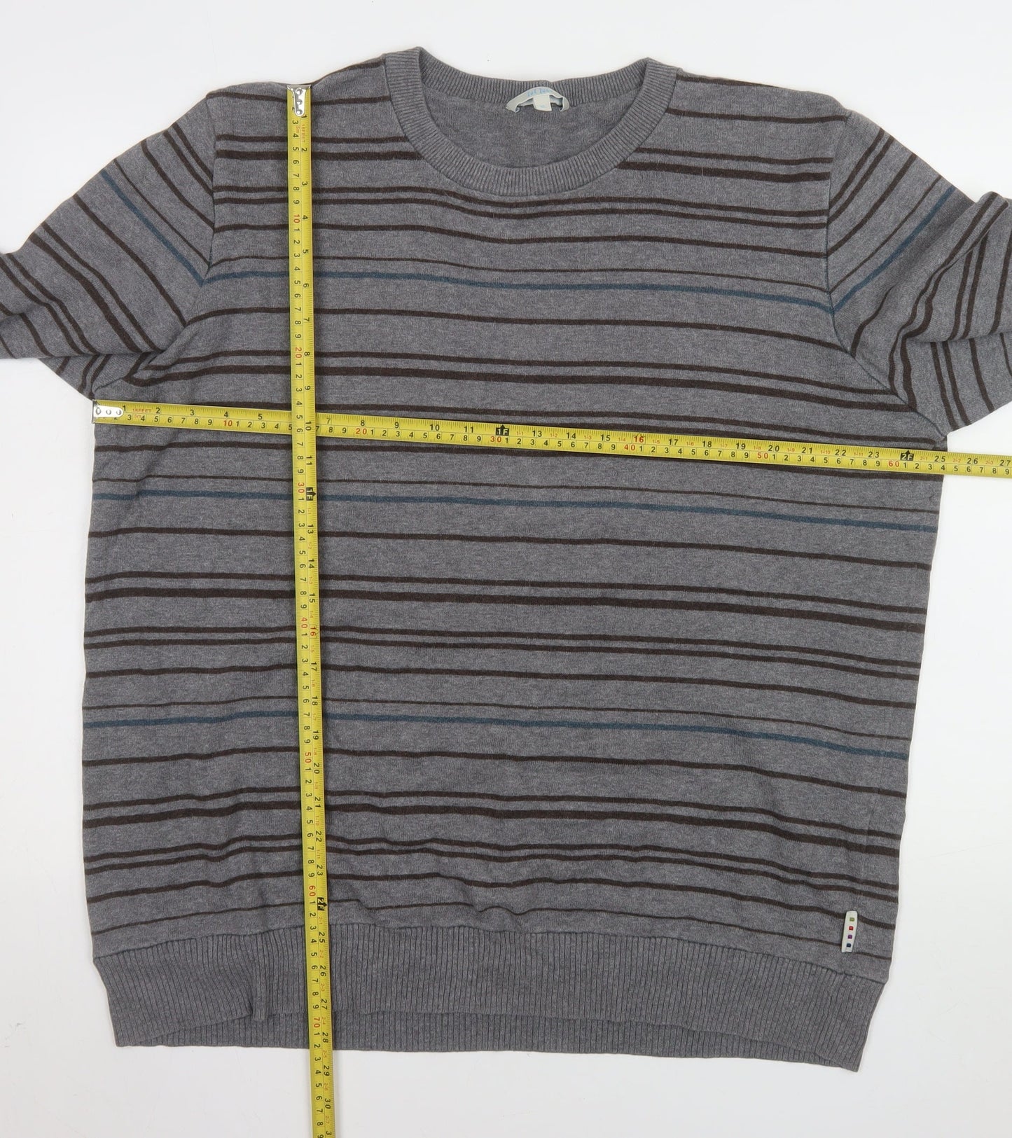 Fat Face Men's Grey Striped Cotton Wool Knit Jumper XL