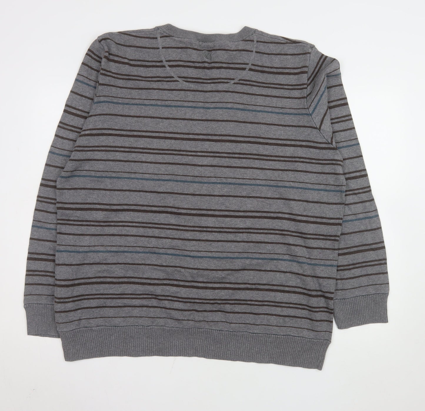Fat Face Men's Grey Striped Cotton Wool Knit Jumper XL