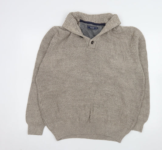 Maine New England Men’s Beige Cotton Henley Jumper L Chunky Knit