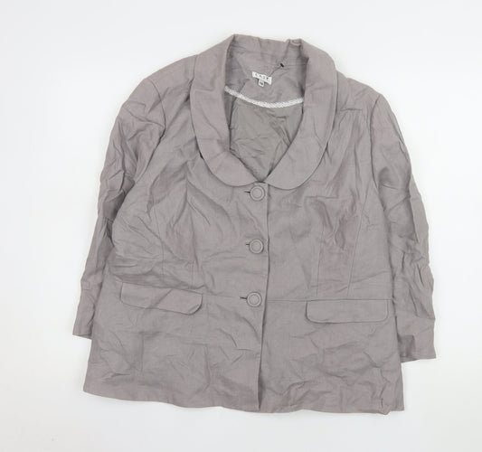 East Women Grey Linen Single-Breasted Suit Jacket Size 18