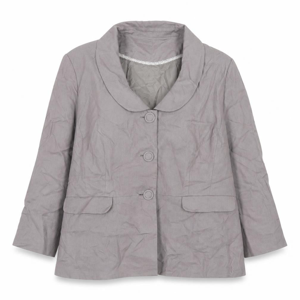 East Women Grey Linen Single-Breasted Suit Jacket Size 18