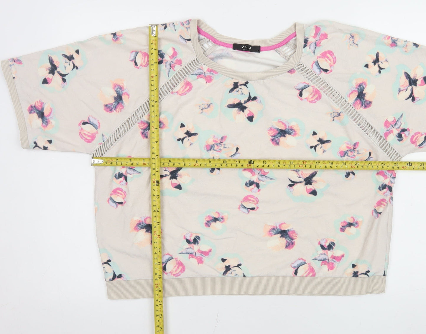 Vila Womens Beige Floral Relaxed Fit Jersey T-Shirt XL