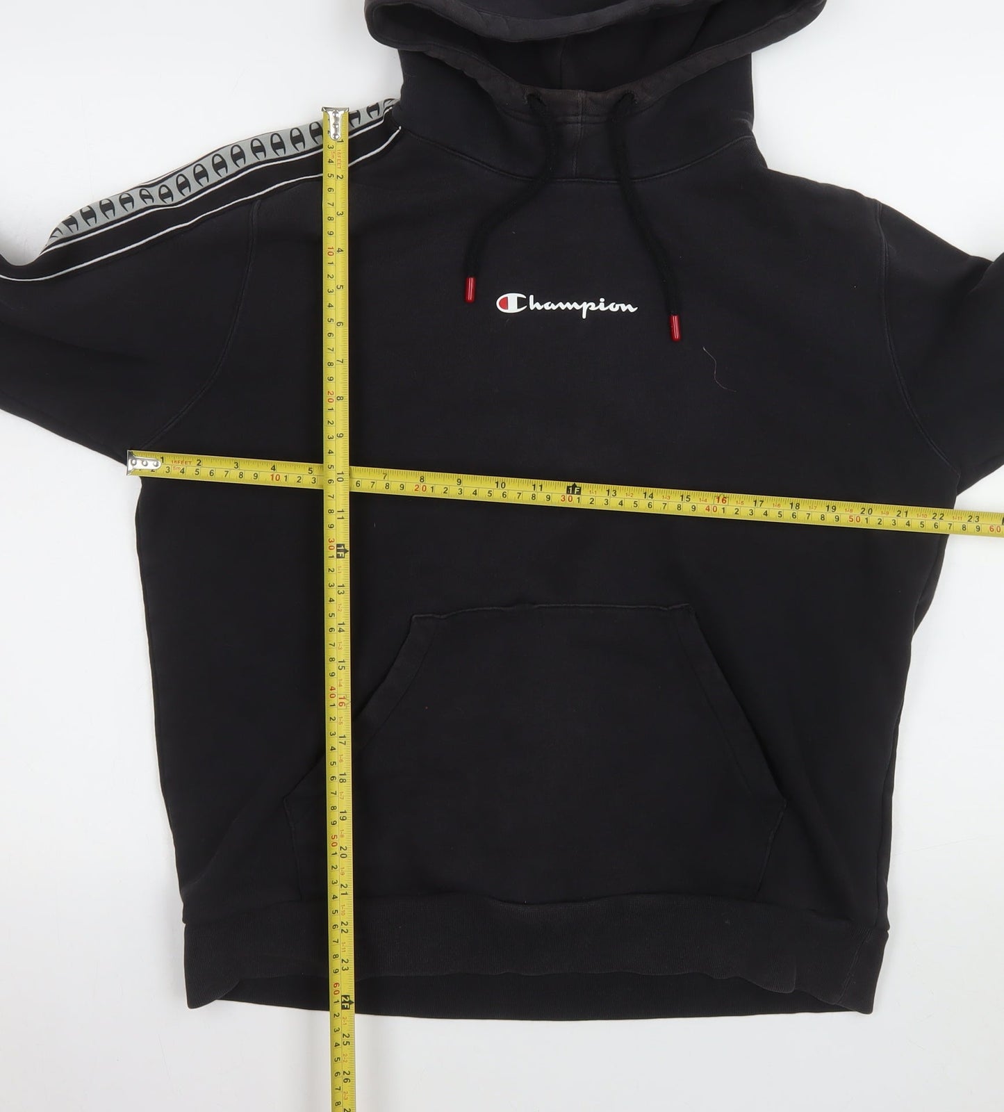 Champion Mens Black Pullover Hoodie L Logo Tape Detail Sportswear