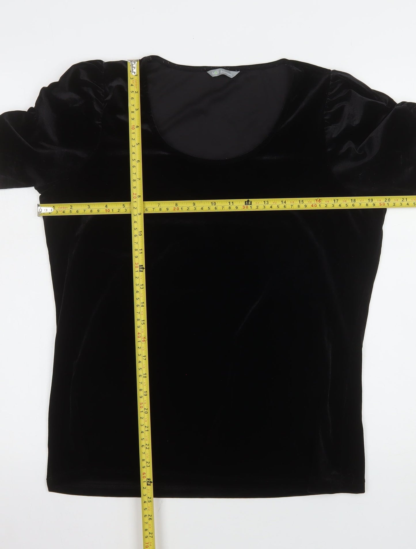 Marks and Spencer Women’s Black Velvet Short Sleeve Scoop Neck Top Size 14