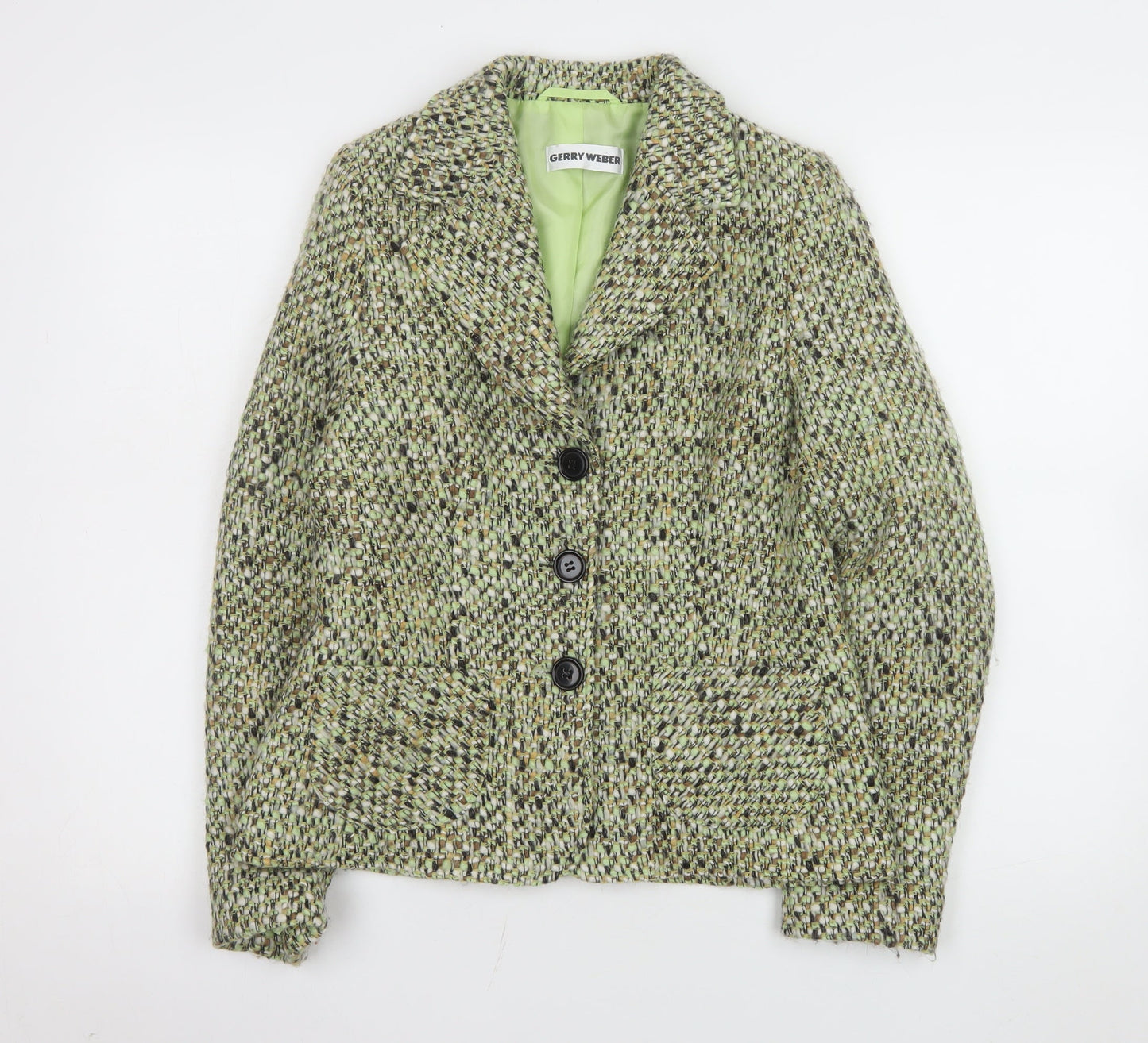 Gerry Weber Women's Green Tweed Wool Blend Blazer Jacket Size 10