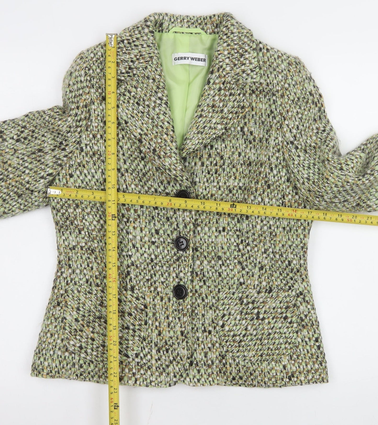 Gerry Weber Women's Green Tweed Wool Blend Blazer Jacket Size 10