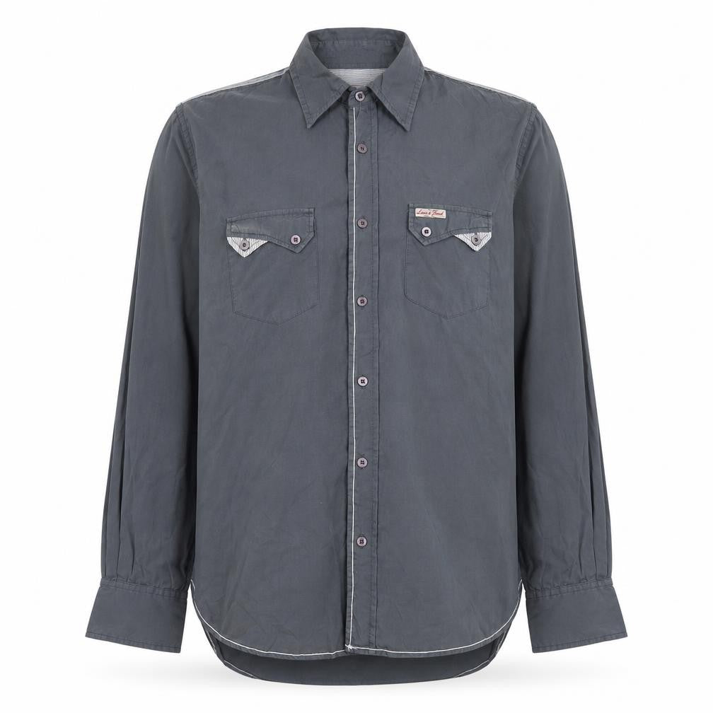 Lewis & Finch Mens Grey Cotton Long Sleeve Button-Up Shirt Size L