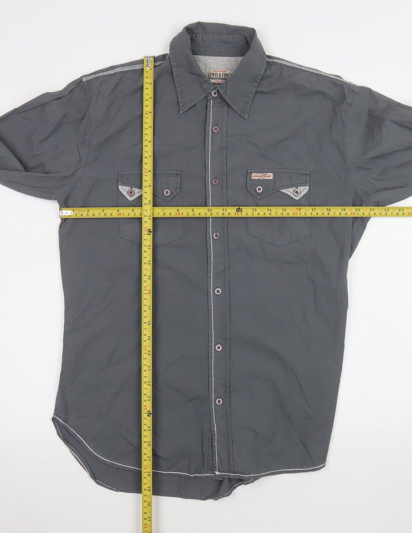 Lewis & Finch Mens Grey Cotton Long Sleeve Button-Up Shirt Size L