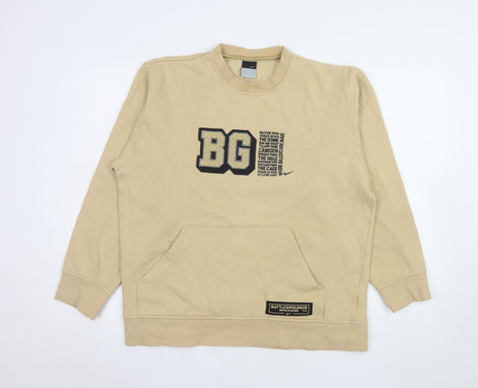 Nike Men's Beige Pullover Sweatshirt M BG Logo Fleece Casual Top