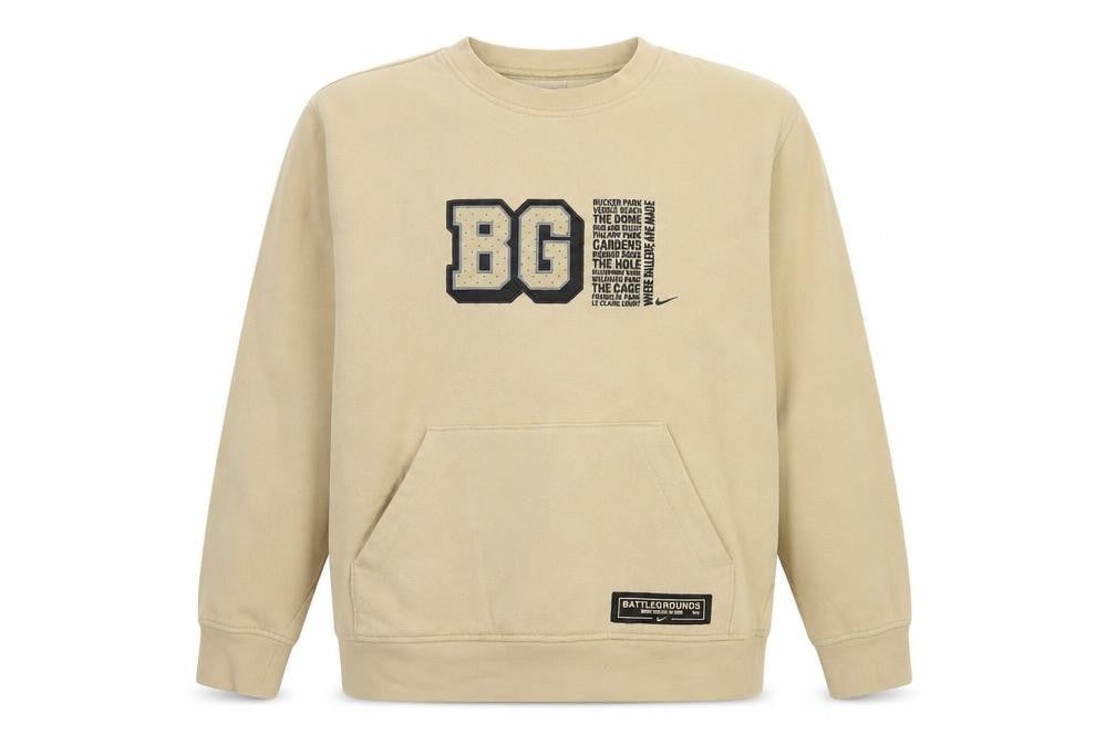 Nike Men's Beige Pullover Sweatshirt M BG Logo Fleece Casual Top