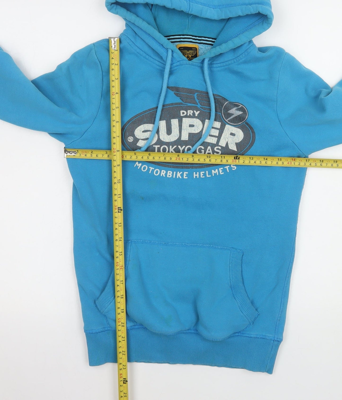 Superdry Men's Blue Pullover Hoodie Medium Hooded Logo Fleece
