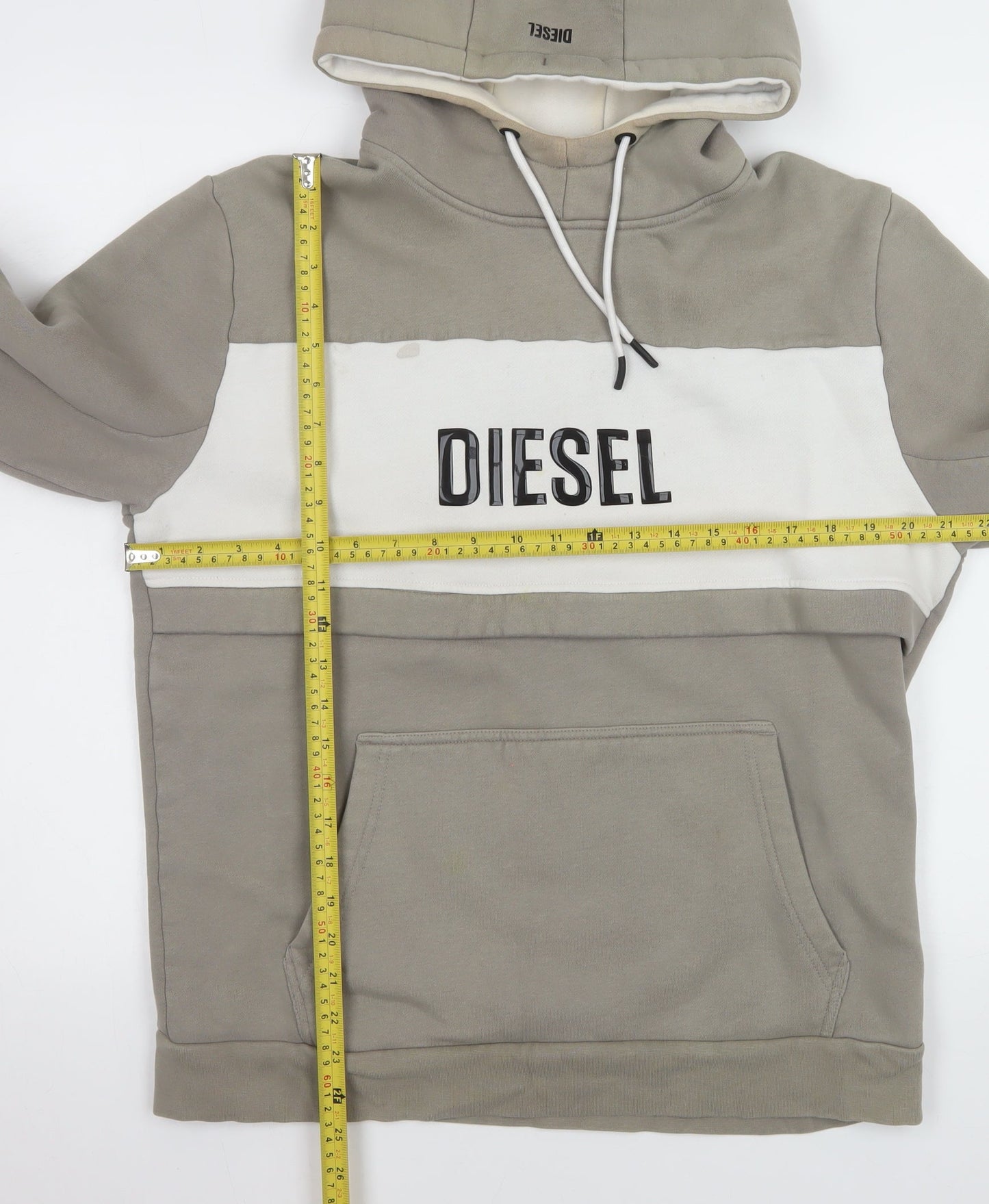 Diesel Men Beige Pullover Hoodie Large Logo Hooded Sweatshirt