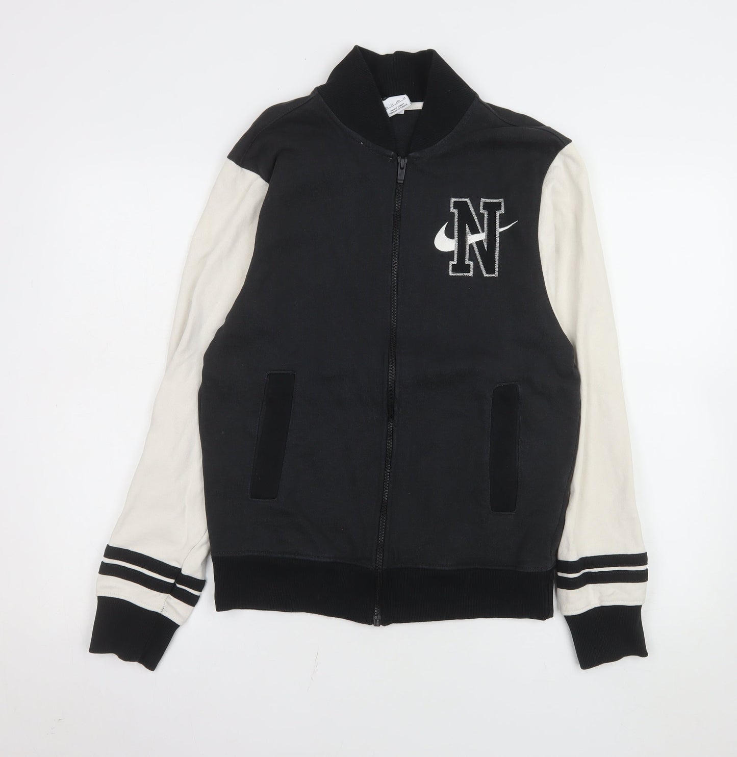 Nike Men's Black Varsity Jacket XS Cotton Full Zip Logo