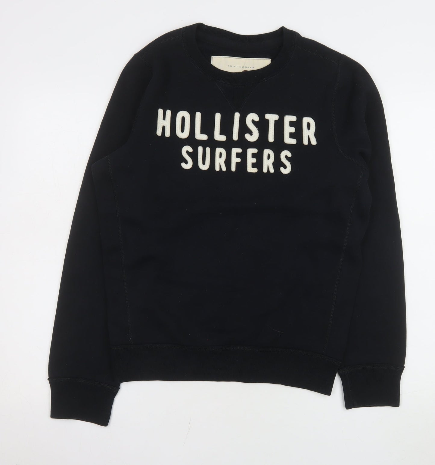 Hollister Men Black Medium Crew Neck Pullover Sweatshirt Surfers Logo