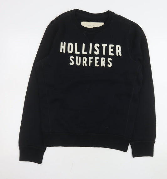 Hollister Men Black Medium Crew Neck Pullover Sweatshirt Surfers Logo