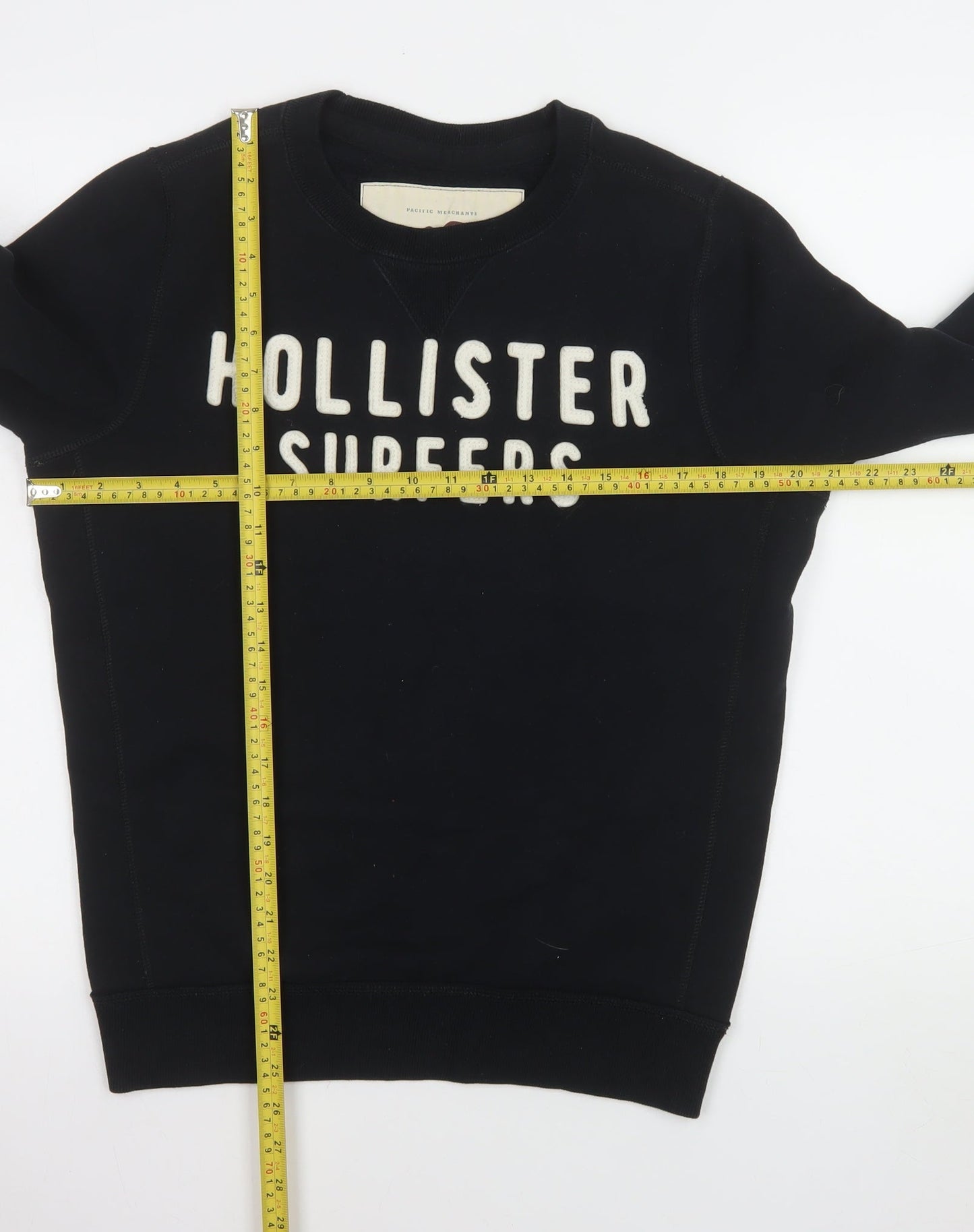 Hollister Men Black Medium Crew Neck Pullover Sweatshirt Surfers Logo