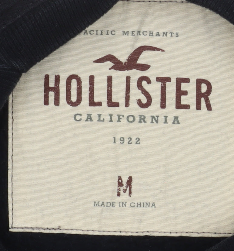Hollister Men Black Medium Crew Neck Pullover Sweatshirt Surfers Logo