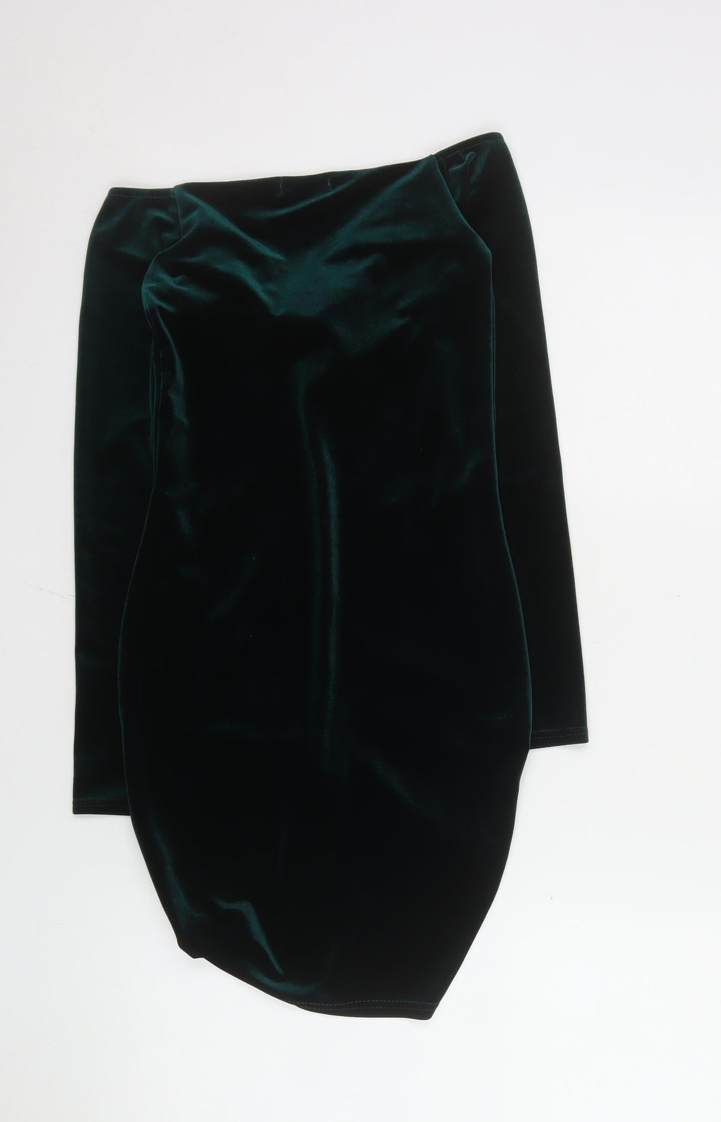 PrettyLittleThing Women’s Green Velvet Ruched Bodycon Off Shoulder Dress UK 6