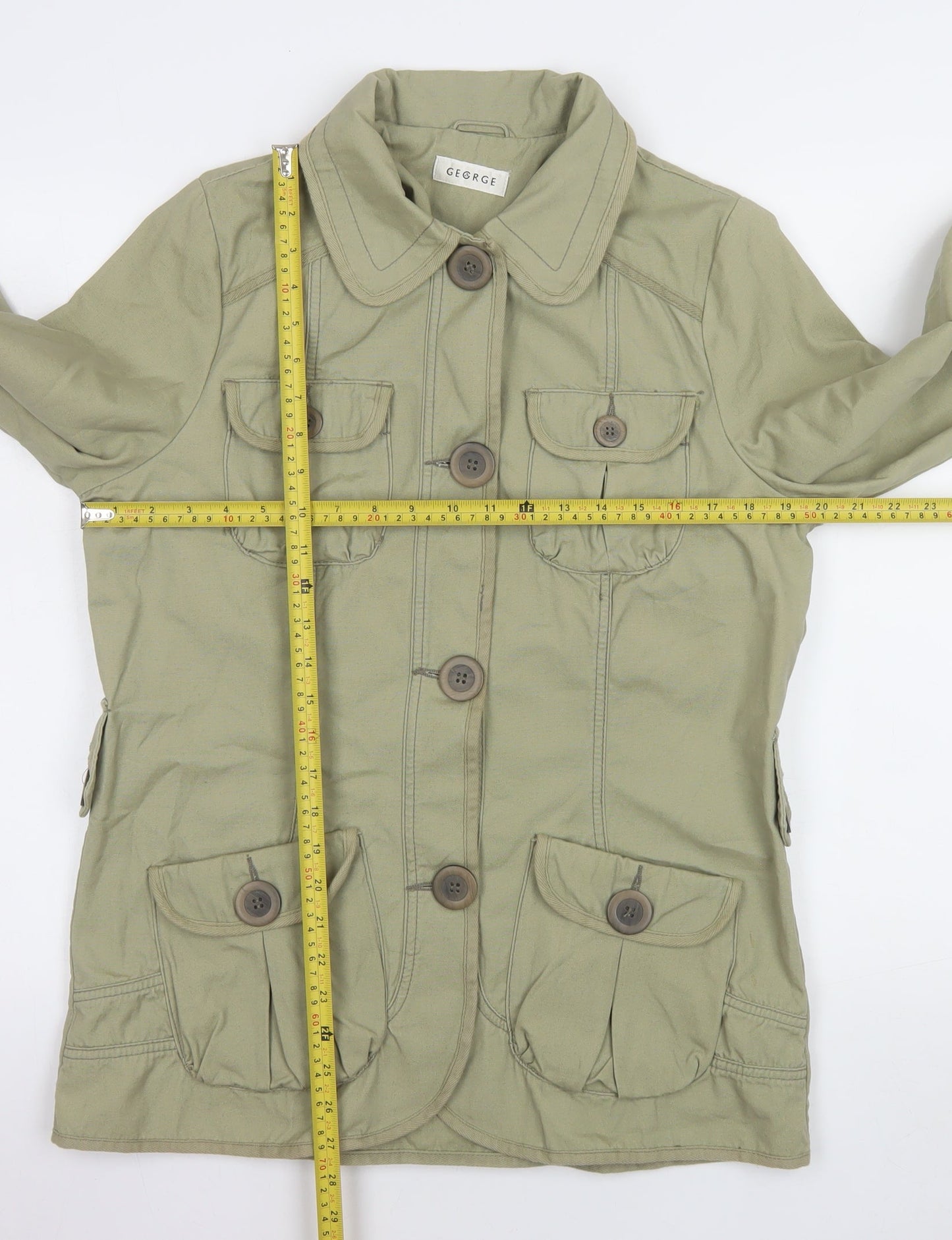 George Womens Green Cotton Military Jacket Size 14