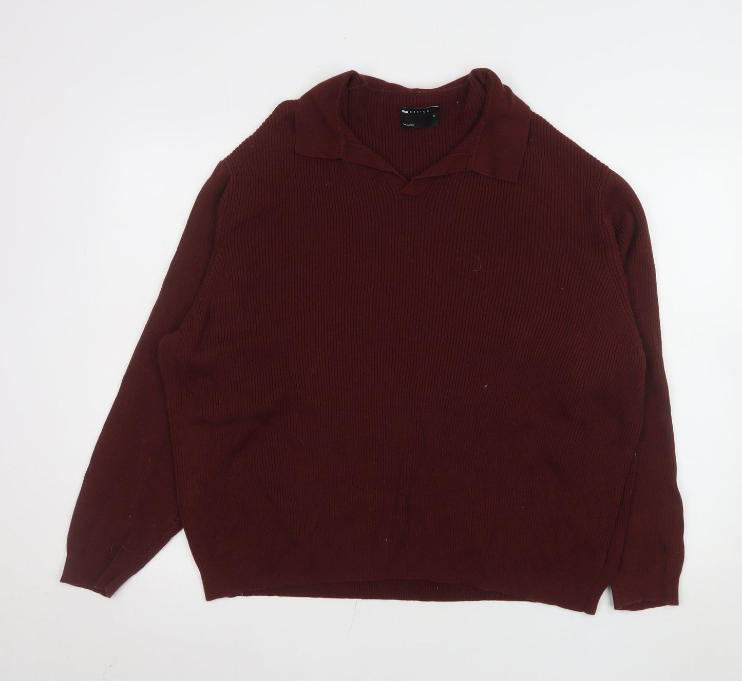ASOS Men’s Burgundy Cotton Collared Long Sleeve Casual Top M