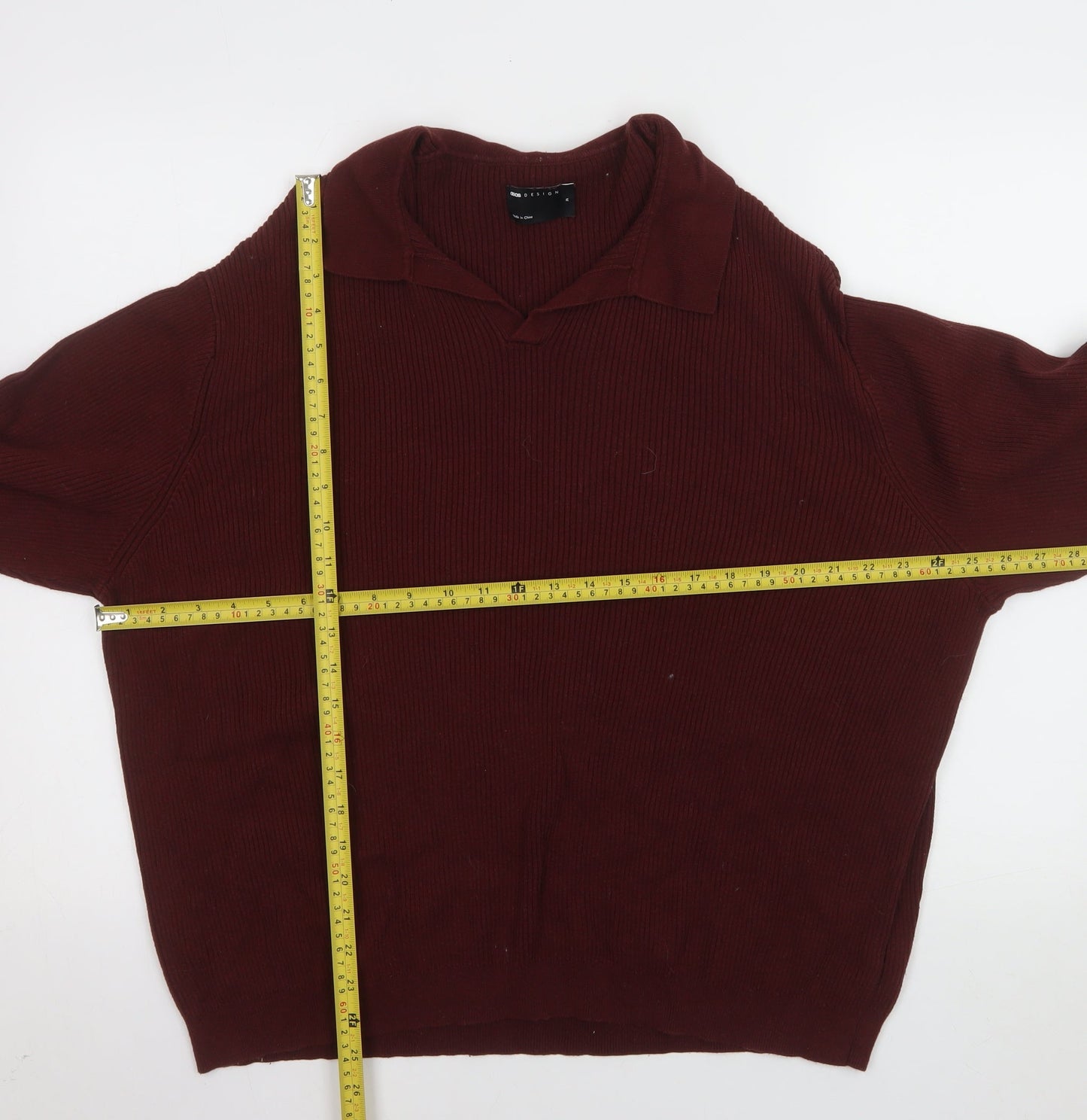 ASOS Men’s Burgundy Cotton Collared Long Sleeve Casual Top M