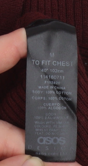 ASOS Men’s Burgundy Cotton Collared Long Sleeve Casual Top M