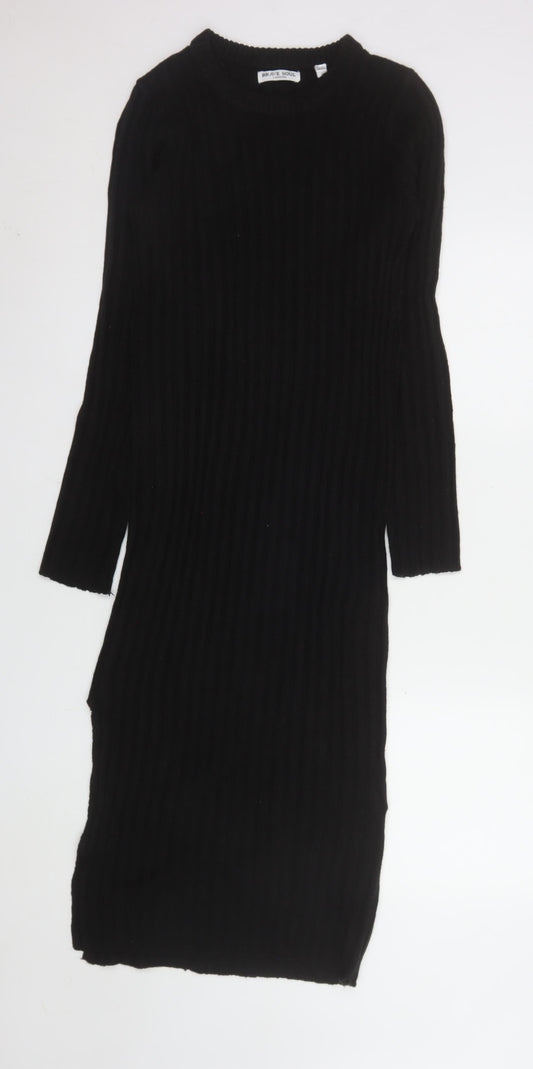 Brave Soul Women’s Black Ribbed Knit Bodycon Midi Dress Size 12