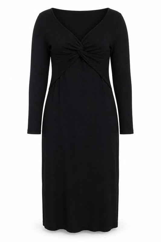 Front view of ASOS DESIGN Women's Black, size 14, Knit Bodycon Midi Dress