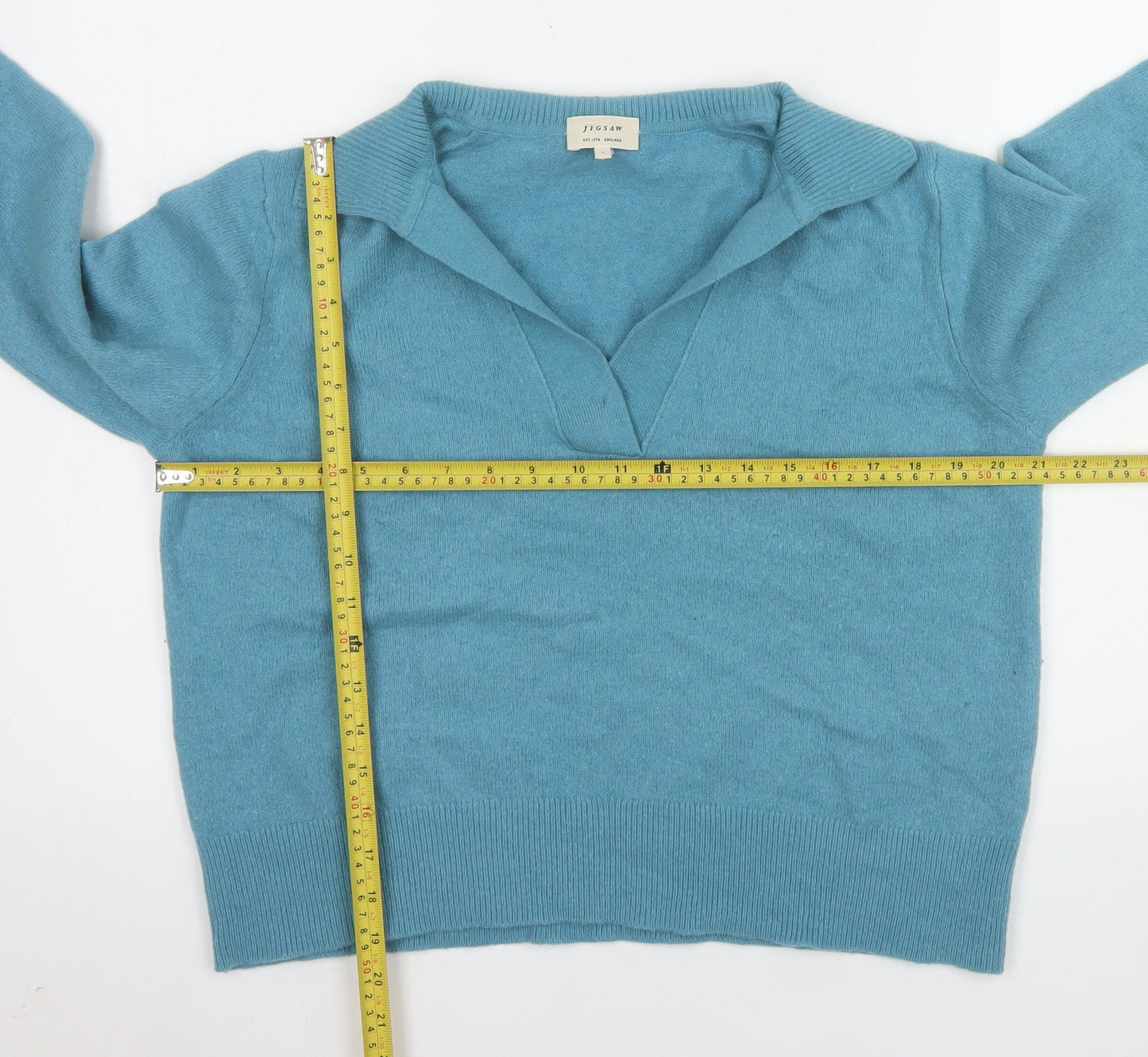 Jigsaw Women's Blue Collared Wool Cashmere Pullover Jumper Size L