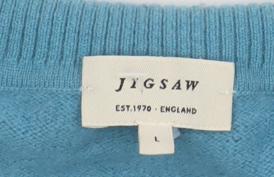 Jigsaw Women's Blue Collared Wool Cashmere Pullover Jumper Size L