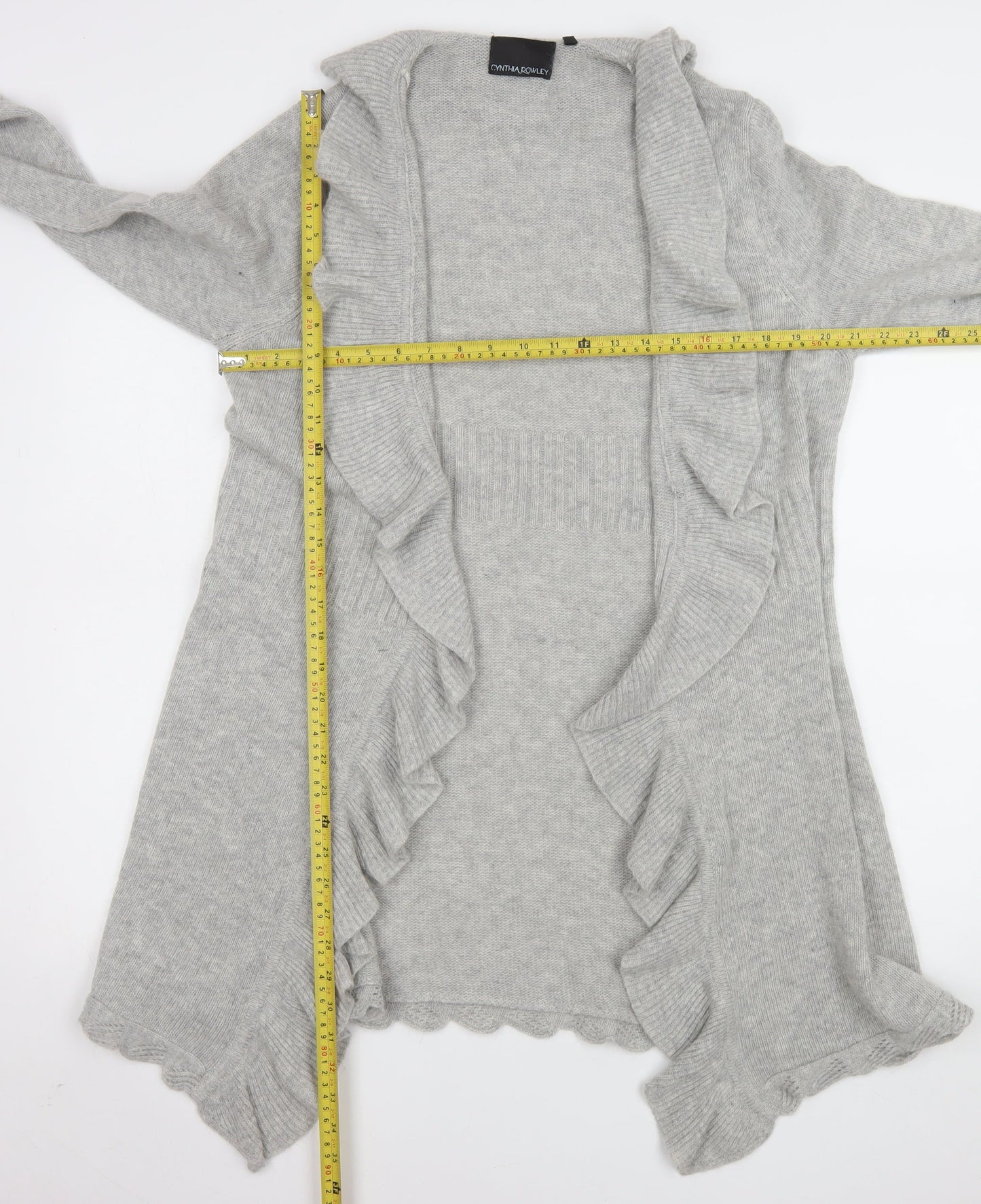 Cynthia Rowley Women’s Grey Ruffle Open Front Knit Cardigan XL