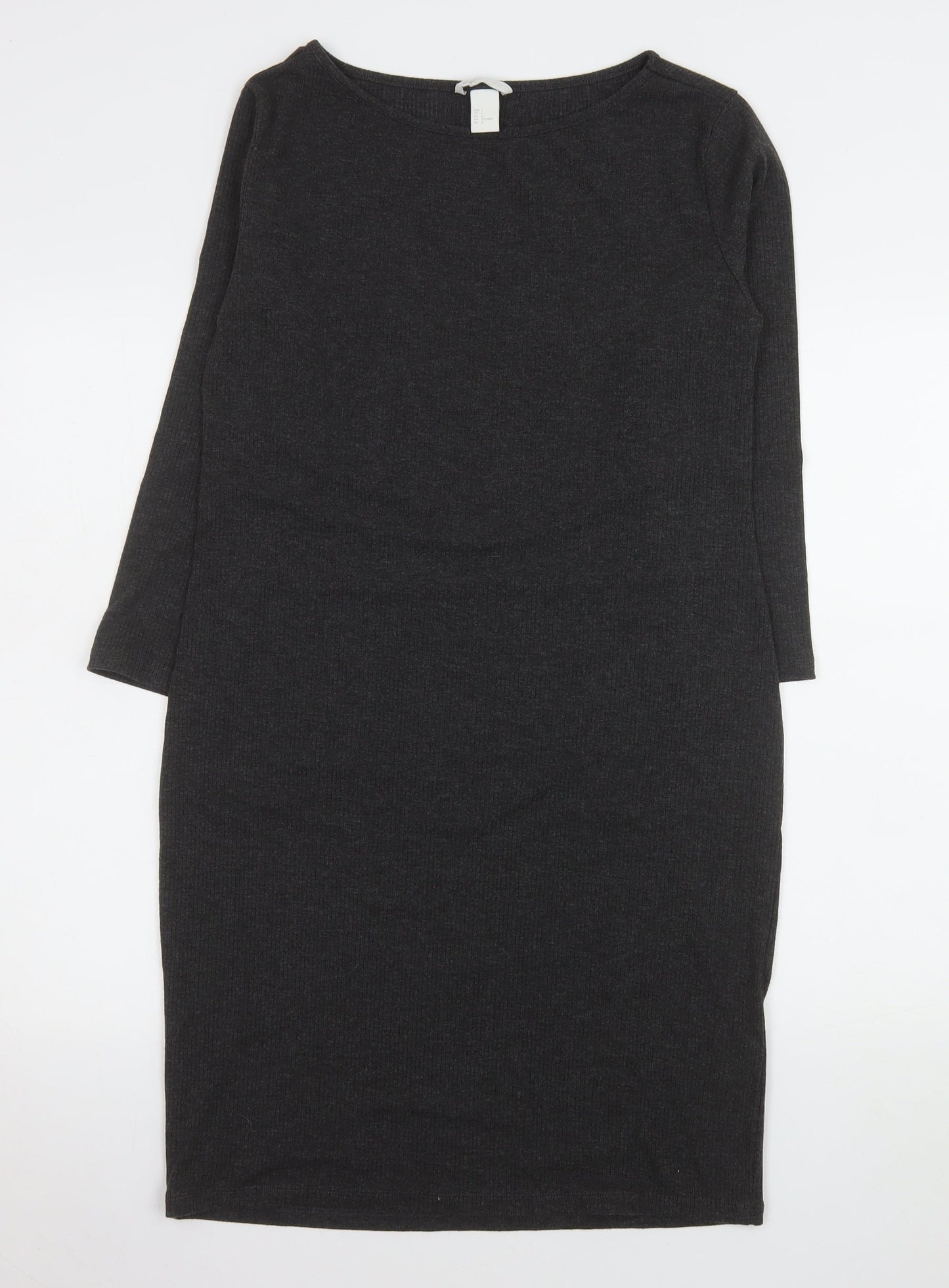 H&M Women’s Black Knit Bodycon Dress Size 14 Long Sleeve