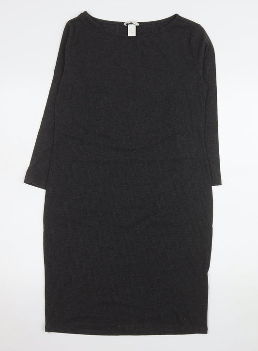 H&M Women’s Black Knit Bodycon Dress Size 14 Long Sleeve