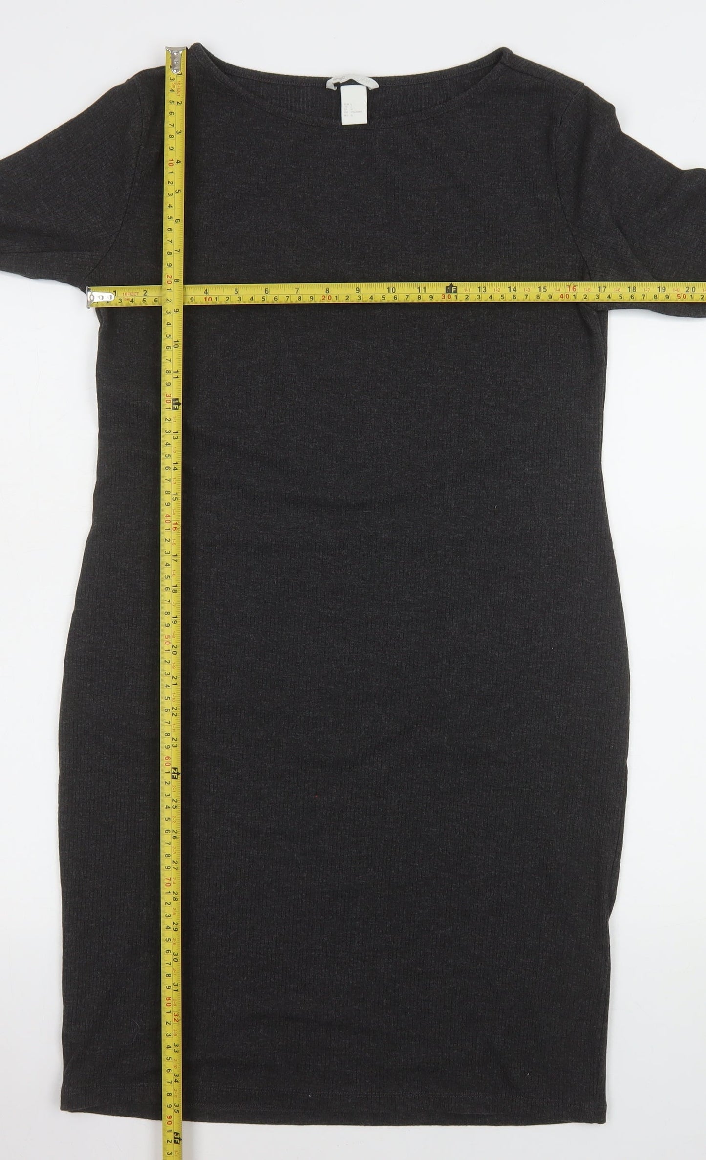 H&M Women’s Black Knit Bodycon Dress Size 14 Long Sleeve