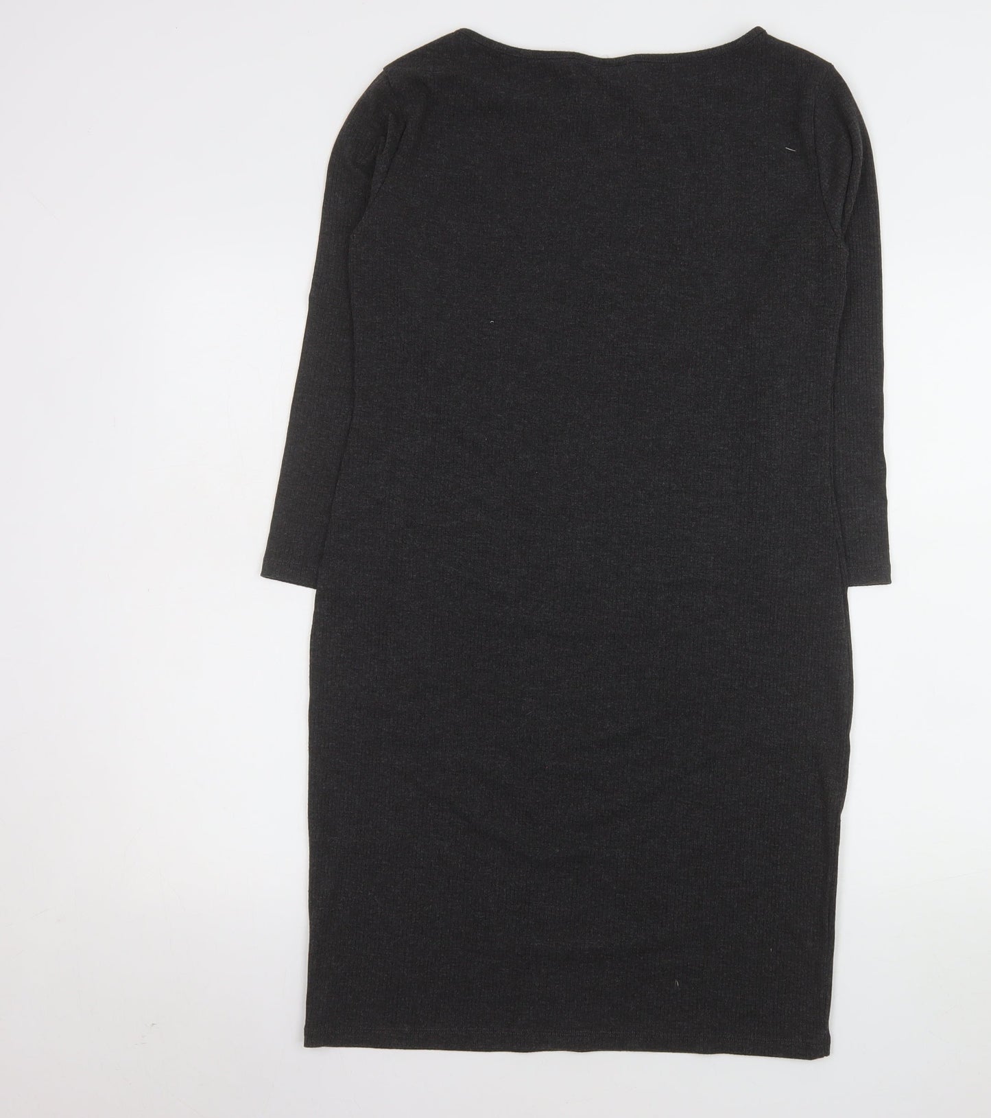 H&M Women’s Black Knit Bodycon Dress Size 14 Long Sleeve