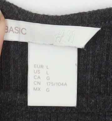 H&M Women’s Black Knit Bodycon Dress Size 14 Long Sleeve