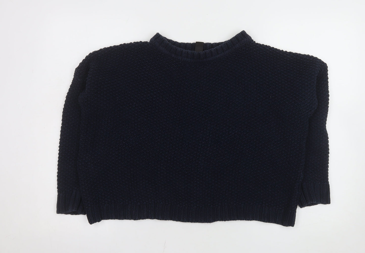 Mango Women Blue Chunky-Knit Crew Neck Long Sleeve Jumper Size 12