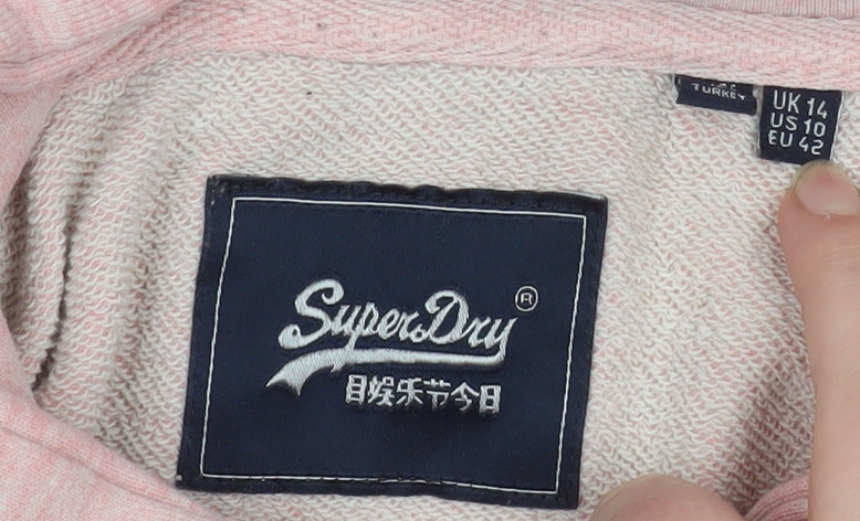 Superdry Womens Pink Pullover Hoodie UK 14 Glitter Logo Cotton Blend